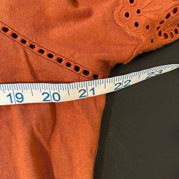 Loft Womens Eyelet Top Blouse Puff Sleeve Shirt Boat Neck Cotton Rust Petite MP - Picture 6 of 8